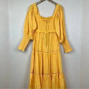 Farm Rio • Yellow 3D Pineapple Tiered Midi Dress